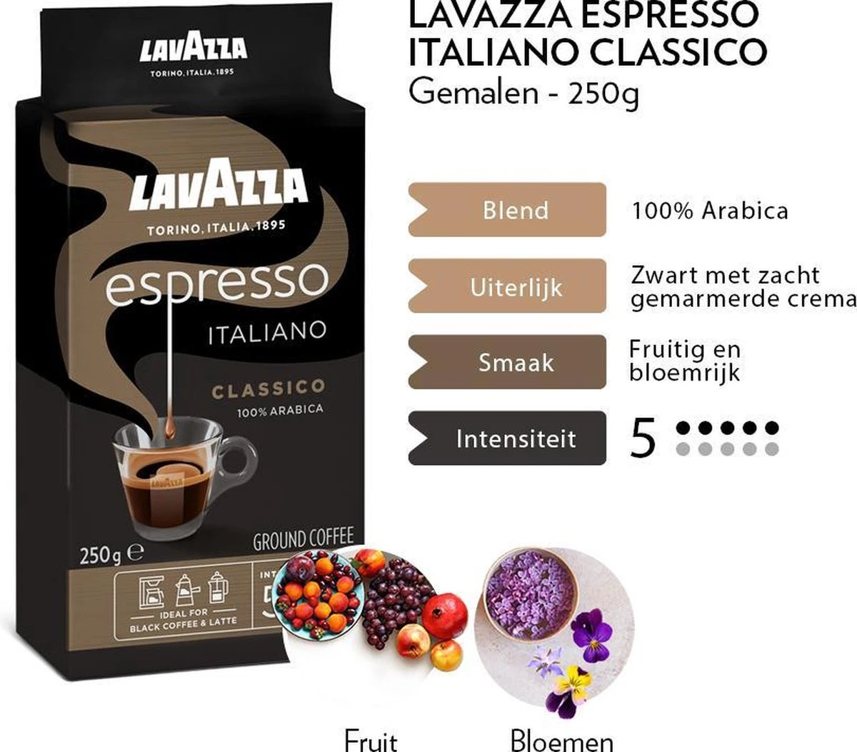 Lavazza Espresso Italiano Classico Gemalen / Filterkoffie - 8 X 250 Gram 5 Lavazza Espresso Italiano Classico Gemalen / Filterkoffie - 8 X 250 Gram - Afbeelding 3