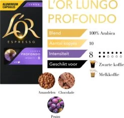 L'OR Lungo Profondo Koffiecups - Intensiteit 8/12 - 10 X 10 Capsules -Koffiehuis 1200x1140