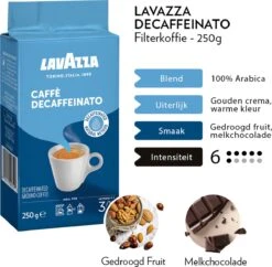 Lavazza Caffe Decaffeinato Filterkoffie - 250 Gram X8 11 Lavazza Caffe Decaffeinato Filterkoffie - 250 Gram X8 -Koffiehuis 1200x1177 2