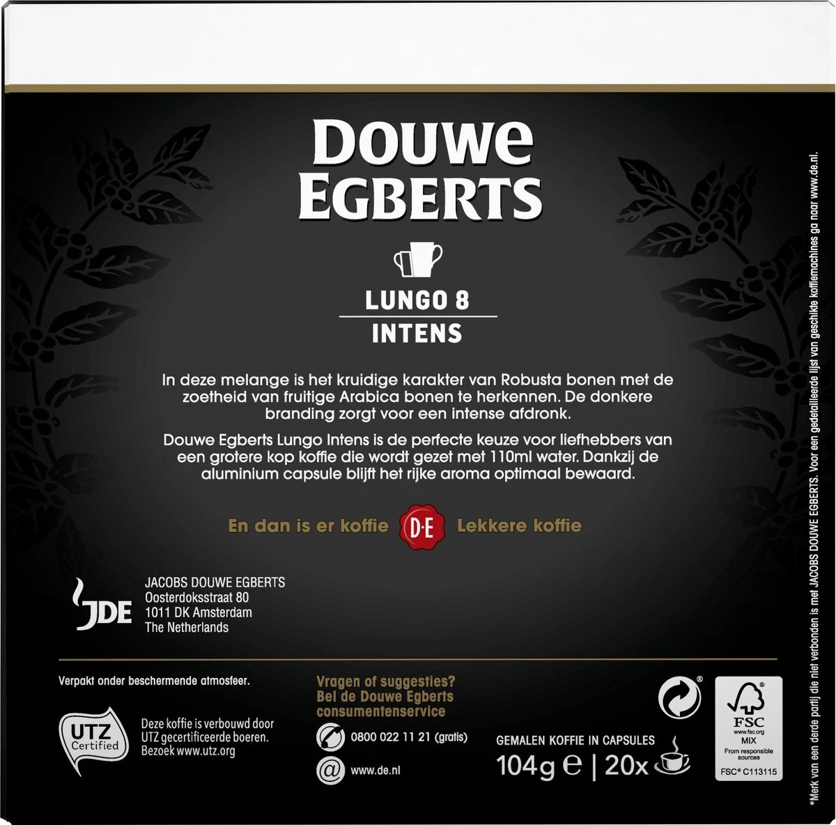 Douwe Egberts Lungo Intens Koffiecups - Intensiteit 8/12 - 10 X 20 Capsules 3 Douwe Egberts Lungo Intens Koffiecups - Intensiteit 8/12 - 10 X 20 Capsules - Afbeelding 2