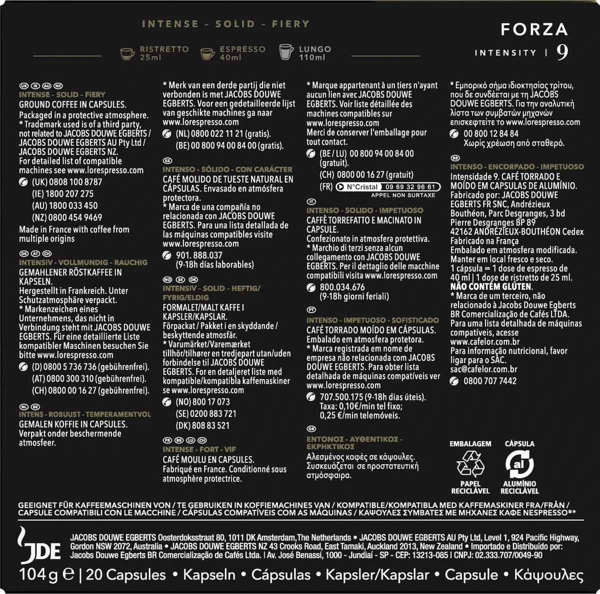 L'OR Espresso Forza Koffiecups - Intensiteit 9/12 - 10 X 20 Capsules 5 L'OR Espresso Forza Koffiecups - Intensiteit 9/12 - 10 X 20 Capsules - Afbeelding 3