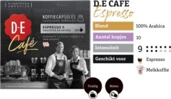 Douwe Egberts D.E Café Espresso Koffiecups - Intensiteit 9/12 - 10 X 20 Capsules -Koffiehuis 1200x697