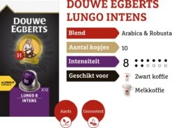 Douwe Egberts Lungo Intens Koffiecups - Intensiteit 8/12 - 10 X 10 Capsules 15 Douwe Egberts Lungo Intens Koffiecups - Intensiteit 8/12 - 10 X 10 Capsules -Koffiehuis 1200x894
