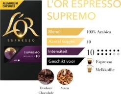 L'OR Espresso Supremo Koffiecups - Intensiteit 10/12 - 10 X 10 Capsules -Koffiehuis 1200x933