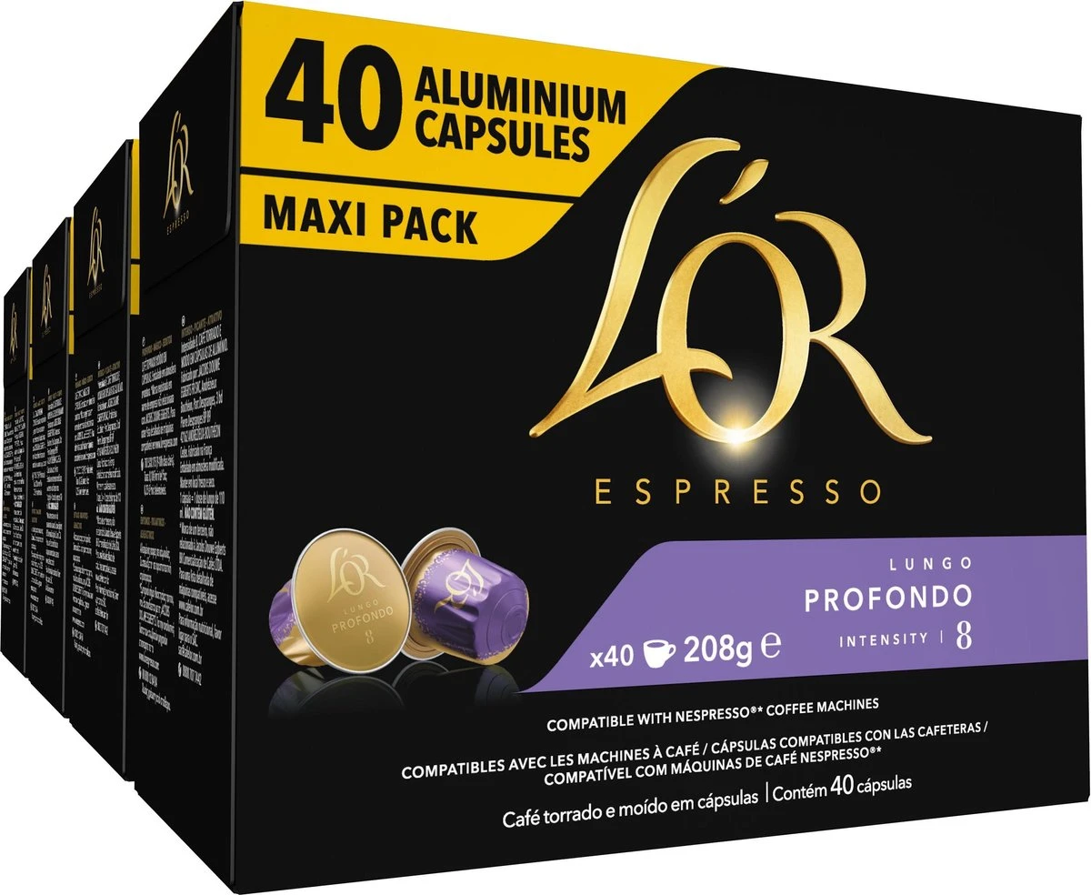 L'OR Lungo Profondo Koffiecups - Intensiteit 8/12 - 4 X 40 Capsules 3 L'OR Lungo Profondo Koffiecups - Intensiteit 8/12 - 4 X 40 Capsules