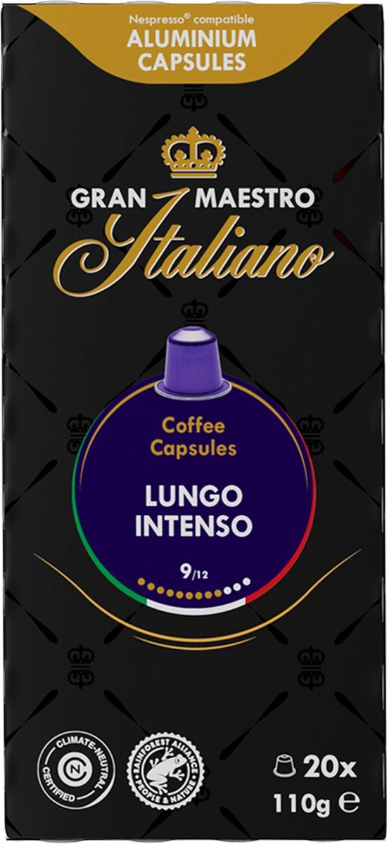 Gran Maestro Italiano - Lungo Intenso - Koffiecups - Nespresso Compatibel Capsules - Krachtige Smaak - 6 X 20 Cups 7 Gran Maestro Italiano - Lungo Intenso - Koffiecups - Nespresso Compatibel Capsules - Krachtige Smaak - 6 X 20 Cups - Afbeelding 5