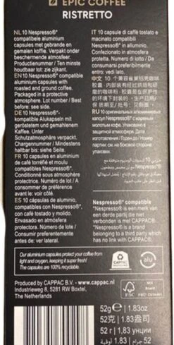 100 Capsules Epic Coffee - Ristretto - Nespresso® Compatible Aluminium Capsules - RFA Keurmerk - Doos 100 Stuks -Koffiehuis 606x1200 7