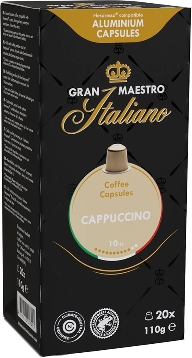 Gran Maestro Italiano - Cappuccino - Koffiecups - Nespresso Compatibel Capsules - Intense Smaak - 6 X 20 Cups 4 Gran Maestro Italiano - Cappuccino - Koffiecups - Nespresso Compatibel Capsules - Intense Smaak - 6 X 20 Cups - Afbeelding 2