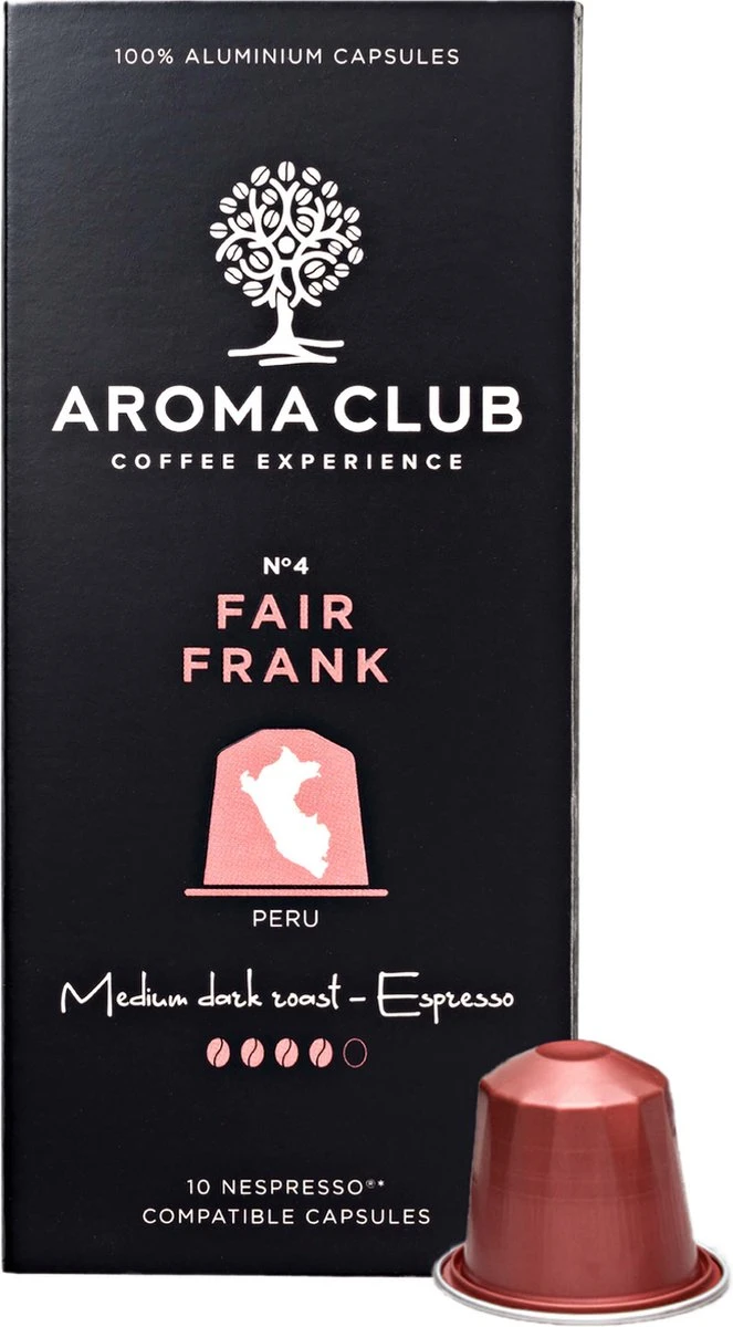 Aroma Club - Nespresso Compatible Capsules (120 St.) - No. 4 Fair Frank - Intensiteit 4/5 - Espresso - 100% Aluminium Koffiecups 3 Aroma Club - Nespresso Compatible Capsules (120 St.) - No. 4 Fair Frank - Intensiteit 4/5 - Espresso - 100% Aluminium Koffiecups