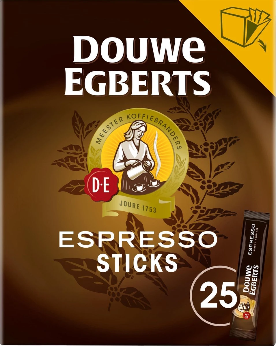 Douwe Egberts Espresso Sticks Oploskoffie - 6 X 25 Zakjes 4 Douwe Egberts Espresso Sticks Oploskoffie - 6 X 25 Zakjes - Afbeelding 2