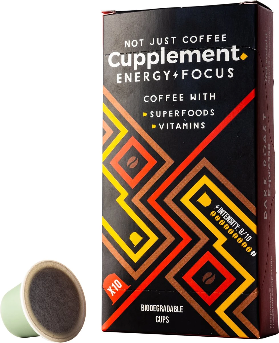 Cupplement Energy/Focus Blend Dark Roast Espresso - 10 Nespresso Koffiecups - Koffie Met Vitamines, Extra Cafeïne En Superfoods - Duurzame Biologische Afbreekbare Koffie Capsules 3 Cupplement Energy/Focus Blend Dark Roast Espresso - 10 Nespresso Koffiecups - Koffie Met Vitamines, Extra Cafeïne En Superfoods - Duurzame Biologische Afbreekbare Koffie Capsules