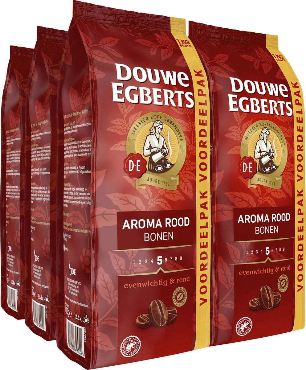 Douwe Egberts Aroma Rood Koffiebonen - 4 X 1000 Gram - Extra Grote Verpakking 4 Douwe Egberts Aroma Rood Koffiebonen - 4 X 1000 Gram - Extra Grote Verpakking - Afbeelding 2
